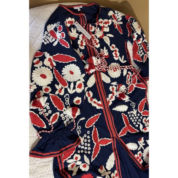 NWT Frances Valentine Geraldine Cotton Embroidery Floral Navy Red Dress Size XS - Picture 6 of 16